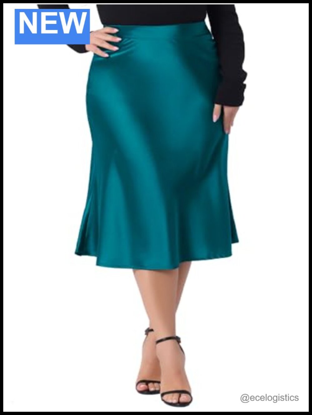 Plus Size Satin A-Line Midi Skirt High Waist Flowy Elegant Women